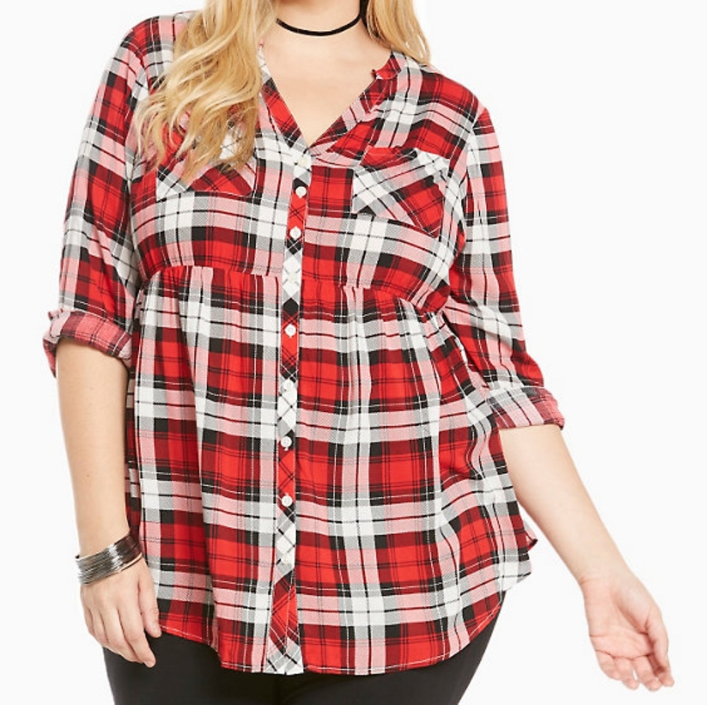 Torrid plaid challis babydoll top